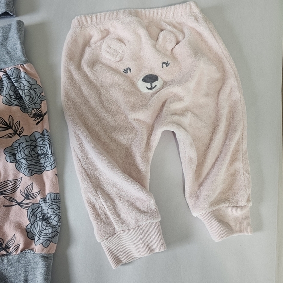 Set of‎ 3 Carter's Bear Butt Pants Pink Gray Flower Pants & Hat Baby Girl 6M - Picture 4 of 8